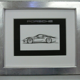 Porsche, Zeichnung, Skizze, einrahmen lassen