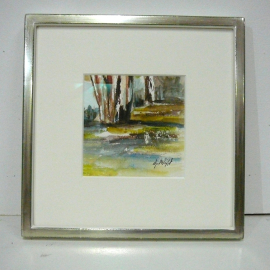 Einrahmung Aquarell. Studiorahmen Echt Weißgold, handgefertigt. Passepartou, Museumsglas