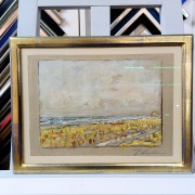 ölgemälde landschaft mit museumsglas im vergolderrahmen
