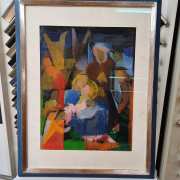 ölgemälde heilige familie im vergolderrahmen mit passepartout und museumsglas