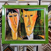acrylgemälde doppelportrait im vergolderrahmen mit museumsglas