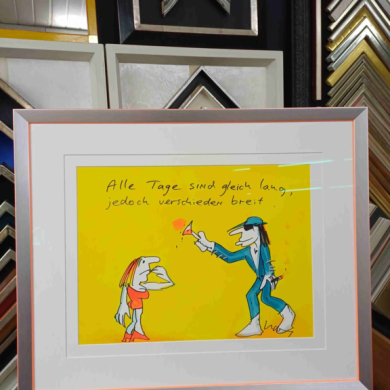 Lithografi von Udo Lindenberg, Rahmen Neon Orange, Museumsglas