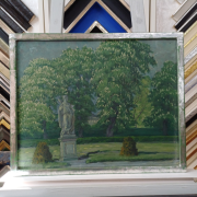 Baumlandschaft, Ölgemälde. Vergolderrahmen mit  Blattsilber, Grün gewischt