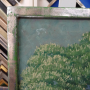 Baumlandschaft, Ölgemälde. Vergolderrahmen mit  Blattsilber, Grün gewischt